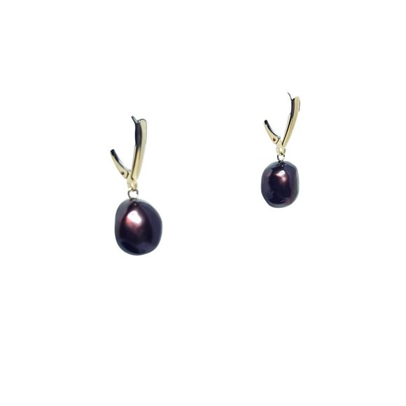 Honora 14k Gold Chocolate Freshwater Baroque Pearl Pierced Earrings (5976-1-2) - Picture 3 of 6